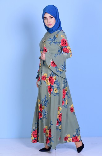 Decorated Crepe Dress 5007-02 Khaki 5007-02