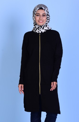 Fermuarlı Triko Hırka 1157-01 Siyah