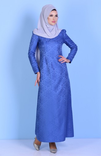 Jakarlı Elbise 2772-16 İndigo