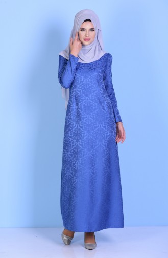 Jakarlı Elbise 2772-16 İndigo