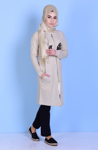 Fermuarlı Hırka 1502-05 Krem