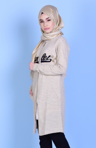 Fermuarlı Hırka 1502-05 Krem