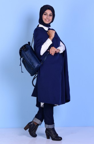 Poncho with Buttons 18191-06 Navy Blue 18191-06