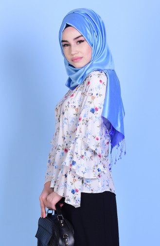 Decorated Blouse with Necklace 5073-05 Blue 5073-05