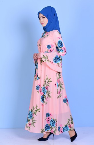 Decorated Crepe Dress 5007-01 Pink 5007-01