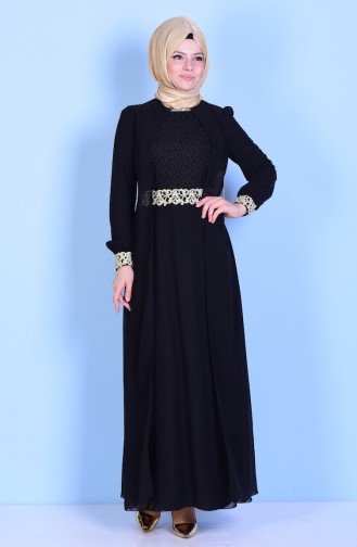 Geschnürtes Abendkleid aus Chiffon 52622-02 Schwarz 52622-02