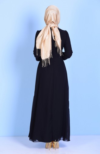 Geschnürtes Abendkleid aus Chiffon 52622-02 Schwarz 52622-02