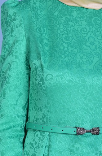 Kemerli Pileli Elbise 2829-01 Yeşil