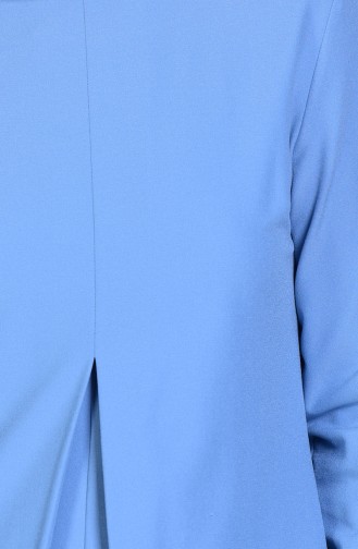 Pileli Krep Elbise 2821-14 Buz Mavi