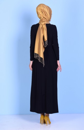 Kuşaklı Broşlu Elbise 0520-01 Siyah