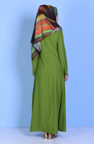 Pileli Krep Elbise 2821-15 Yeşil