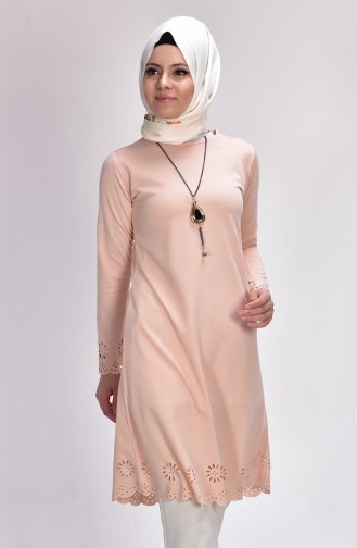 Laser Cut Tunic with Necklace 0613A-22 Salmon 0613A-22