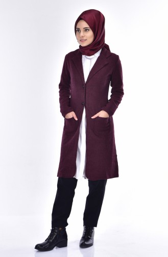 Long Jacket with Buttons 17661-03 Claret Red 17661-03