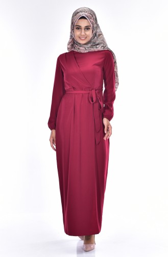 Dress with Belt 0523-03 Claret Red 0523-03
