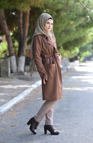 Suede Coat with Pockets 7165-03 Brown 7165-03