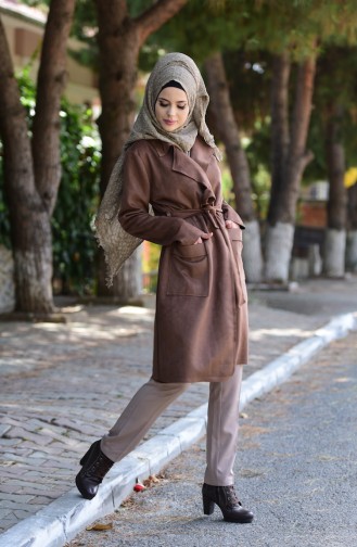 Suede Coat with Pockets 7165-03 Brown 7165-03