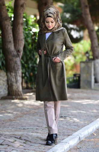 Suede Coat with Pockets 7165-05 Khaki 7165-05