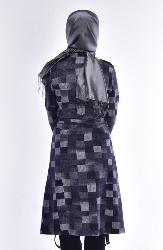 Coat with Snap Fasteners and Belt 9116-01 Navy Blue 9116-01