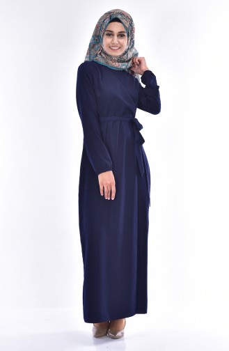 Dress with Belt 0523-02 Navy Blue 0523-02