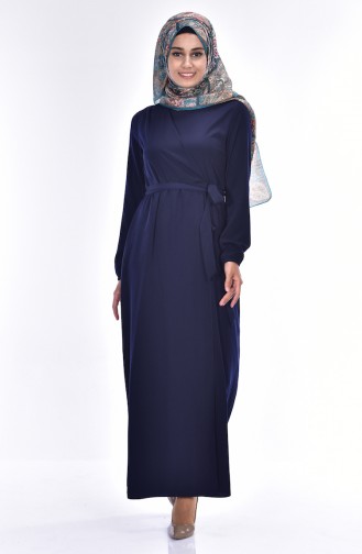 Dress with Belt 0523-02 Navy Blue 0523-02