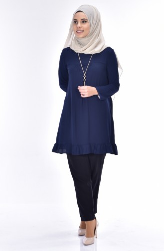 Necklace Detailed Tunic 1500-08 Navy Blue 1500-08