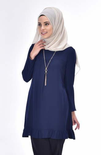 Necklace Detailed Tunic 1500-08 Navy Blue 1500-08