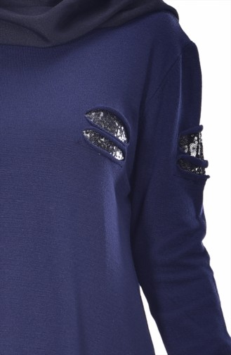 Spangle Detailed Knitwear Tunic 1130-07 Navy Blue 1130-07