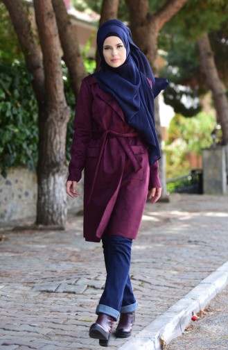 Suede Coat with Pockets 7165-04 Maroon 7165-04