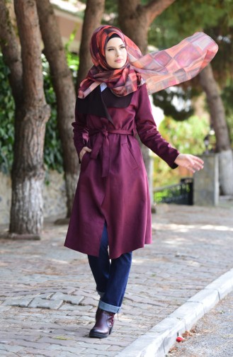 Suede Coat with Belt 7166-01 Maroon 7166-01