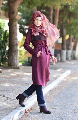 Suede Coat with Belt 7166-01 Maroon 7166-01