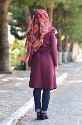 Suede Coat with Belt 7166-01 Maroon 7166-01