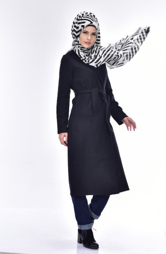 Coat with Belt and Hood 17651-01 Black 17651-01