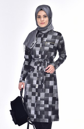 Coat with Snap Fasteners and Belt 9116-02 Black 9116-02