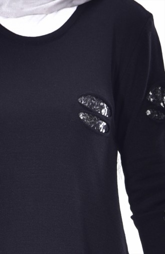Spangle Detailed Knitwear Tunic 1130-09 Black 1130-09