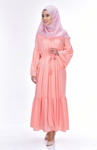 Ruched Dress with Belt 1093-02 Salmon 1093-02
