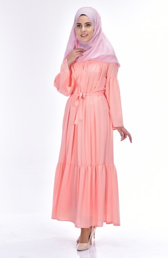 Ruched Dress with Belt 1093-02 Salmon 1093-02