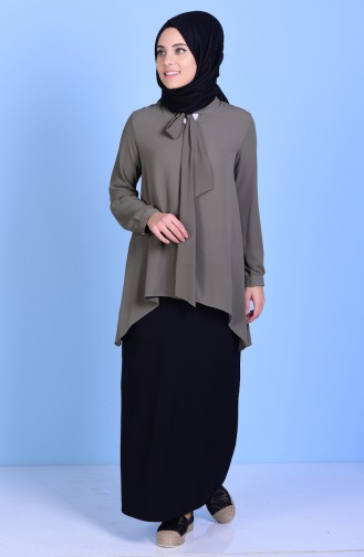 Blouse Col Cravate 1022-09 Vert Khaki 1022-09