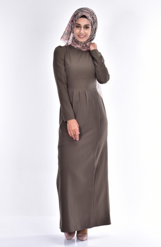 Khaki Hijab Dress 7138-10