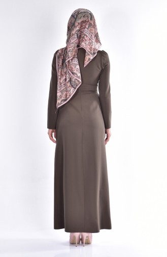 Khaki Hijab Dress 7138-10