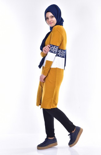 Fermuarlı Triko Hırka 1321-02 Hardal