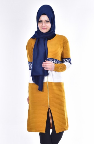 Fermuarlı Triko Hırka 1321-02 Hardal