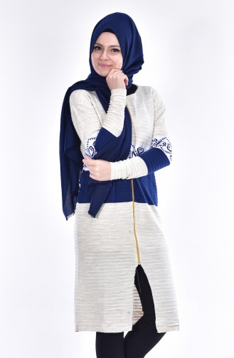 Fermuarlı Triko Hırka 1321-03 Krem