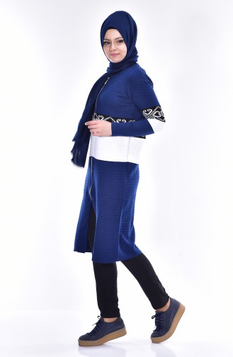 Fermuarlı Triko Hırka 1321-01 Mavi