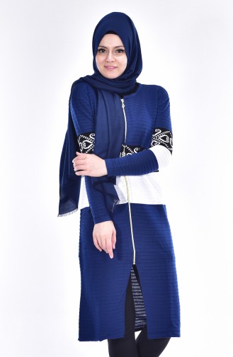 Fermuarlı Triko Hırka 1321-01 Mavi