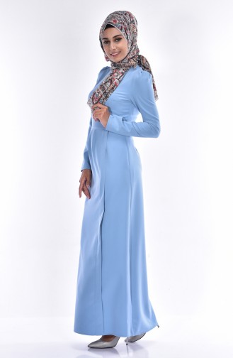 فستان قصة مستقيمة بتفاصيل من الطيات 7138-14 لون أزرق 7138-14