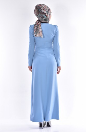 فستان قصة مستقيمة بتفاصيل من الطيات 7138-14 لون أزرق 7138-14