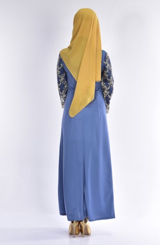 Dantel Detaylı Elbise 2091-06 Mavi