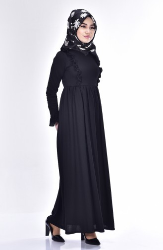 Fırfır Detaylı Elbise 2101-01 Siyah