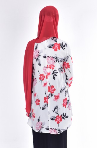 Decorated Crepe Blouse 5008-03 Ecru Red 5008-03