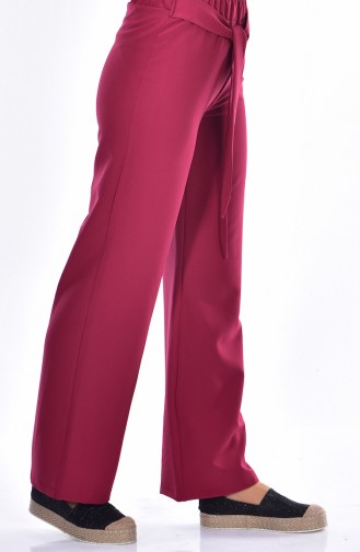 Wide Leg Trousers with Belt 0122-06 Dark Dry Rose 0122-06